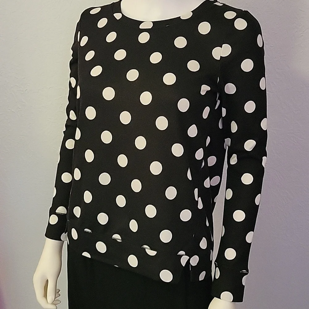 KATE SPADE Monochrome Retro Polka Dot Twee Blouse